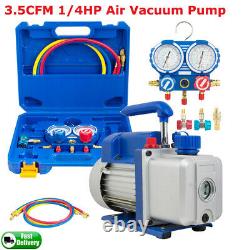110V 1/4 HP 3.5 CFM Single Stage Air Vacuum Pump and R134a AC Manifold Gauge Set