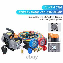 1/3HP 4CFM Air Conditioner Vacuum Pump w Manifold Gauge Set for R12 R134a & More