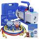 1/3hp Air Vacuum Pump 4 Cfm Hvac & Manifold Gauge Set R134a Kit Ac A/c Oil Sight