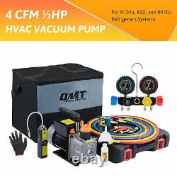 1/3 HP 4CFM Air Vacuum Pump HVAC Refrigeration AC Manifold Gauge Set R134a Kit