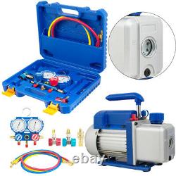 1/3 HP 4CFM Single Stage Air Vacuum Pump and R134a AC Manifold Gauge Set Kit