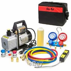 1/3 HP 4 CFM Air Vacuum Pump HVAC A/C Refrigerant Kit with AC Manifold Gauge Set