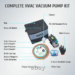 1/4HP Air Vacuum Pump 3,5CFM HVAC Refrigeration AC Manifold Gauge Set R134a Kit
