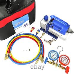 3Cfm 1/4Hp Single Stage Vacuum Pump And 3-Way Manifold Gauge Set For R12, R22, R