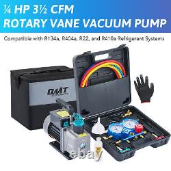 3.5CFM 1/4HP Air Vacuum Pump HVAC Refrigeration AC Manifold Gauge Set R134a Kit