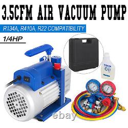3.5CFM 1/4HP Air Vacuum Pump HVAC Refrigeration AC Manifold Gauge Set R134a Kit