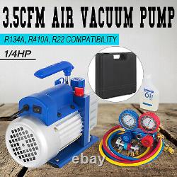 3,5CFM 1/4HP Combo Air Vacuum Pump HVAC + R134A Kit AC A/C Manifold Gauge Set