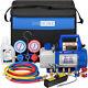 4cfm 1/3hp Air Vacuum Pump And Ac Manifold Gauge Set With Leak Detector Carry Bag