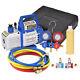 4cfm 1/3hp Air Vacuum Pump Hvac Refrigeration Kit Ac Manifold Gauge Set R134 New