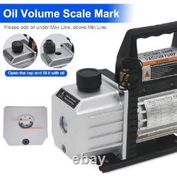 4CFM 1/3HP Rotary HVAC Vacuum Pump AC Manifold Gauge Set with Leak Detector, Oil