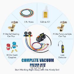 4CFM 1/3 HP Air Vacuum Pump w Leak Detector & Manifold Gauge Set &Free Oil & Bag