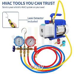 4CFM 1/3 HP HVAC Vacuum Pump, R134a HVAC AC Manifold Gauge Set and Leak detector
