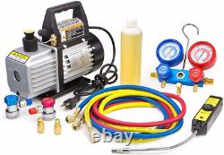 4CFM Air Vacuum Pump HVAC A/C Refrigeration Kit AC Manifold Gauge Case Set R134