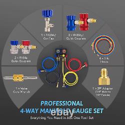 4 Way AC Diagnostic Manifold Gauge Set for Freon Charging with HVAC Gauges Set