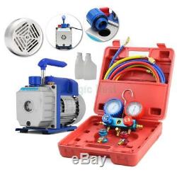 5CFM 1/3HP Air Vacuum Pump HVAC + R134A Kit AC A/C Dual Manifold Gauge Set