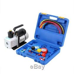 5CFM 1/3HP Air Vacuum Pump HVAC + R134A R410A Kit AC A/C Dual Manifold Gauge Set