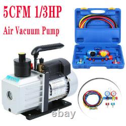 5CFM Air Vacuum Pump HVAC + R134A R410A 1/3HP Kit AC A/C Dual Manifold Gauge Set