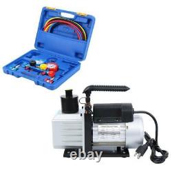 5CFM Air Vacuum Pump R134A R410A Manifold Gauge Set Refrigerant 1/3HP Electric