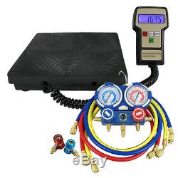 AC Manifold Gauge Set R410a R22 R134a withHoses + Electronic Charging Scale 220lbs