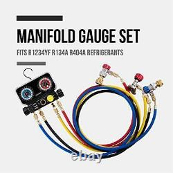 AC R1234YF R134A Gauge Set, Automotive 4 Valve Manifold Gauge Compatible with