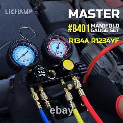 AC R1234YF R134A Gauge Set, Automotive 4 Valve Manifold Gauge Compatible with R1