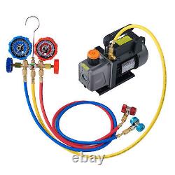 AC Vacuum Pump and Manifold Gauge Set for R12 R22 R134a R502 HVAC Auto AC 1/3hp