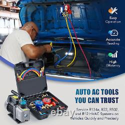 AC Vacuum Pump and Manifold Gauge Set for R12 R22 R134a R502 HVAC Auto AC 1/4HP