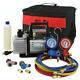 Air Compressor Refrigerant Kit W Manifold Gauge Set Air Vacuum Pump 1/4 Hp 3 Cfm