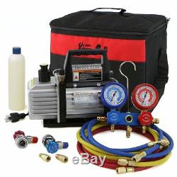 Air Vacuum Pump HVAC A/C Refrigeration Kit 3CFM or 4CFM Manifold Gauge Tool Set