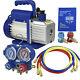 Air Vacuum Pump Hvac Refrigeration Kit A/c Manifold Gauge Set Combo 4cfm 1/3 Hp