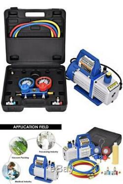 Air Vacuum Pump HVAC Refrigeration Kit AC Manifold Gauge Set R134 4CFM 1 3HP