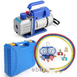Combo 35CFM 1/4HP Air Vacuum Pump HVAC + R134A Kit AC A/C Manifold Gauge Set U7