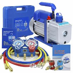 Combo 3,5CFM 1/4HP Air Vacuum Pump HVAC + R134A Kit AC A/C Manifold Gauge Set
