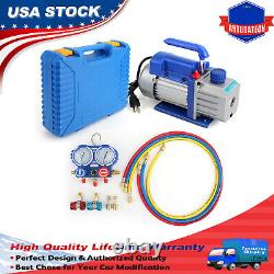 Combo 3,5CFM 1/4HP Air Vacuum Pump HVAC+R134A Kit AC A/C Manifold Gauge Set USA