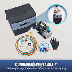 Combo 3.5cfm 1/4hp HVAC Vacuum Pump Kit & A/C Manifold Gauge Set Case&Carry bag
