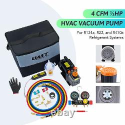 Combo 4CFM HVAC Vacuum Pump 1/3HP Manifold Gauge Set w Leak Detector R134a R410a