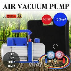 Combo 4 CFM 1/3HP Air Vacuum Pump HVAC + R134A Kit AC A/C Manifold Gauge Set new