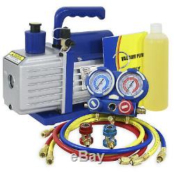 Combo 5 CFM 1/3HP Air Vacuum Pump HVAC + R134A Kit AC A/C Manifold Gauge Set