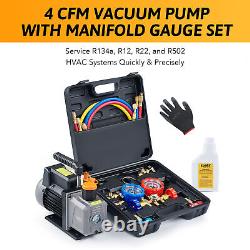 Combo OMT 4cfm Vacuum Pump and Manifold Gauge Set Auto HVAC Systems with Case US
