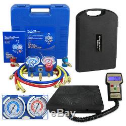 Deluxe Electronic Manifold Gauge Set R134a R410a R22 Digital Refrigerant Scale