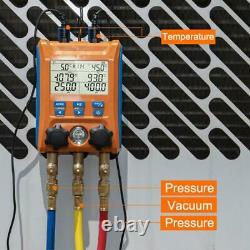 Digital HVAC Manifold Gauge 2Valves Intelligent Pressure Gauge Kit With Temp Clamp