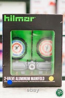 Hilmor 1839134 R22-404A-410A 2-Valve Aluminum Manifold HVAC Gauge Set + Hoses