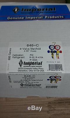 Imperial, 4-Valve Manifold, R22, R410A, R404A, 60 Hose Set withBall Valve Hose End