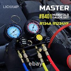 LICHAMP AC R1234YF R134A Gauge Set Automotive 4 Valve Manifold Gauge