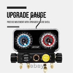 Lichamp AC R1234YF R134A Gauge Set Automotive 4 Valve Manifold Gauge Compatib