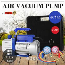 Manifold Gauge set Combo 4CFM 1/3HP Air Vacuum Pump HVAC + R134A Kit AC A/C