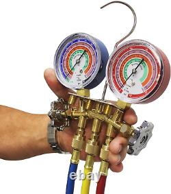 Mastercool 59161 Brass R410A R22 R404A 2-Way Manifold Gauge Set with 3-1/8 and