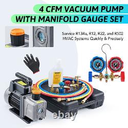 OMT 1/3HP 4CFM AC Vacuum Pump Manifold Gauge Set Tool Set Recharging Evacuation