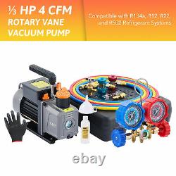 OMT 1/3HP 4CFM HVAC Auto AC Vacuum Pump with Manifold Gauge Set & Accessories US