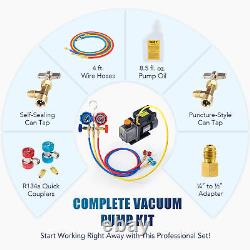 OMT 1/3HP 4CFM Vacuum Pump Tool Kit & Manifold Gauge Set Evacuation&Recharging